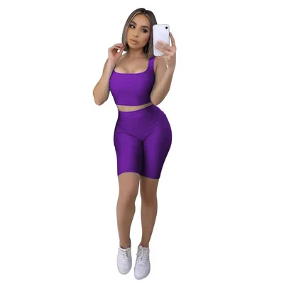 
2020 cycling Cropped Tops Tight Camisole Solid Plain Suspenders Summer Sexy Yoga Nice Sport Fashion 2 Piece Set Women Clothing 