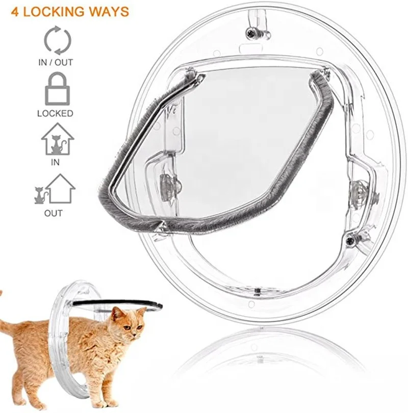 4 lock way Automatic recovery inner flap dog cat round screen door cat window puppy kitten door access