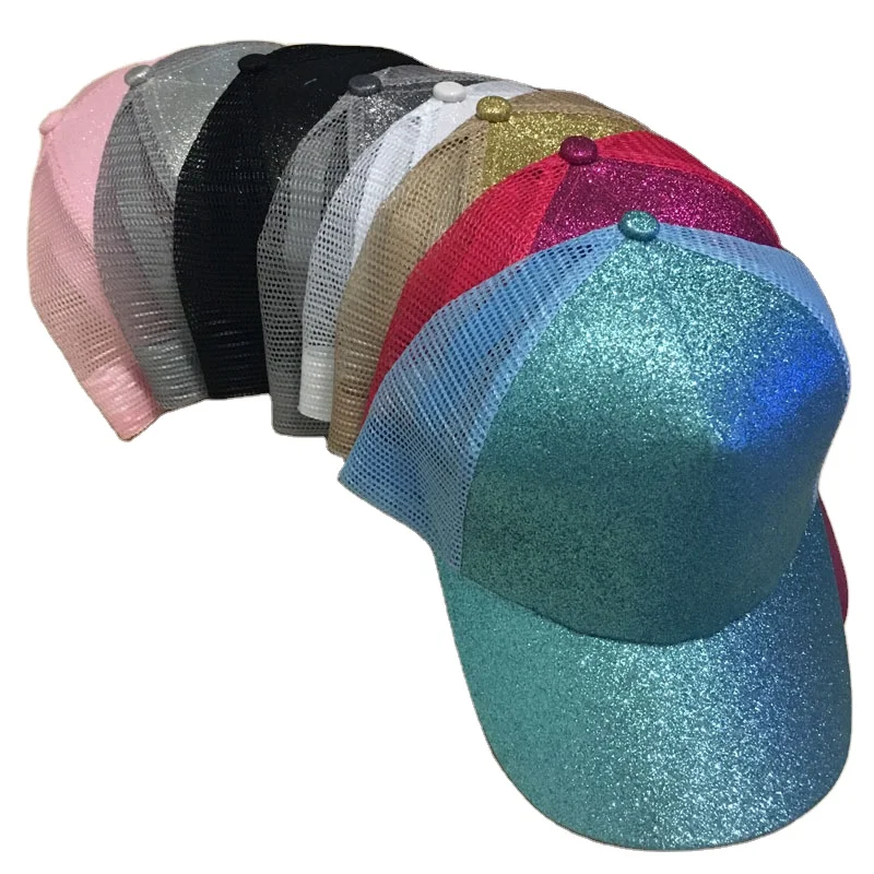YJL Adjustable Women Solid Shiny Sequined Sunshade Sports Caps High Quality Outdoor Breathable Sunproof Glitter Baseball Caps