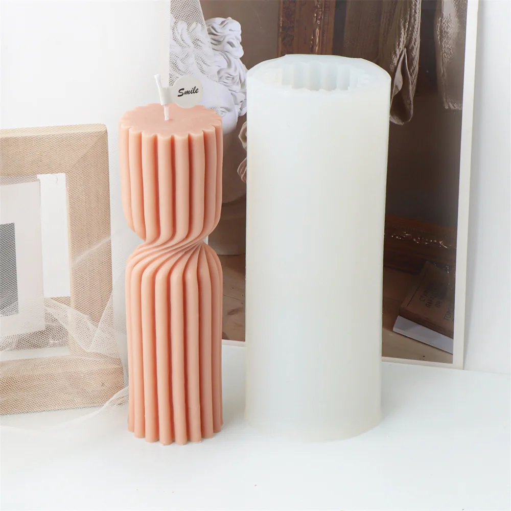 Geometric Striped Shape Scented Candles Mold Spiral Cylinder Silicone Mould Handmade Gypsum Ornaments Making Tools Home Decor