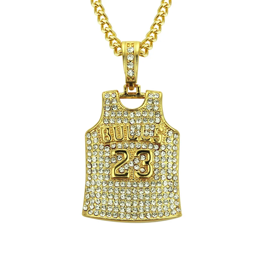 Sport Shirt Pendant Jewelry Necklace Crystal Number 23 Jersey Men for Man Michael Jordan Basketball Hiphop Gold/silver Necklaces