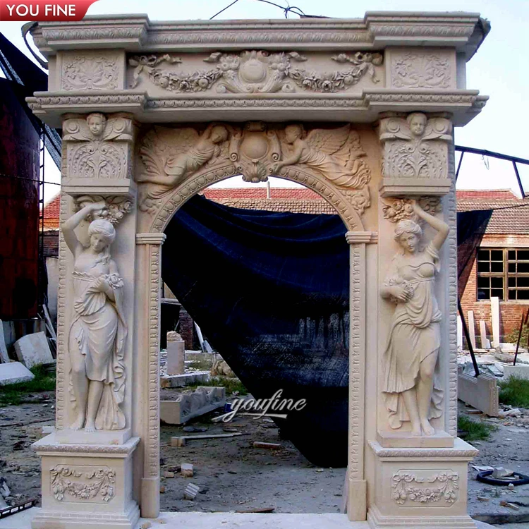 Custom European Luxurious Big White Marble Door Frame Statue Column Surround