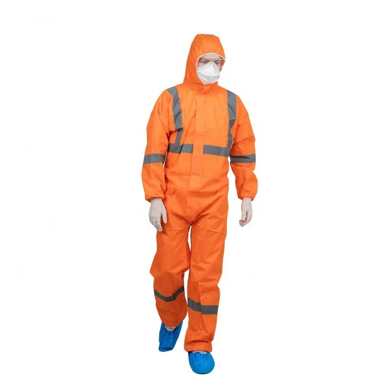 Disposable Microporous Coverall with Reflective Tape for Chemical Resistant Protection Clothing Disposable Overalls PPE