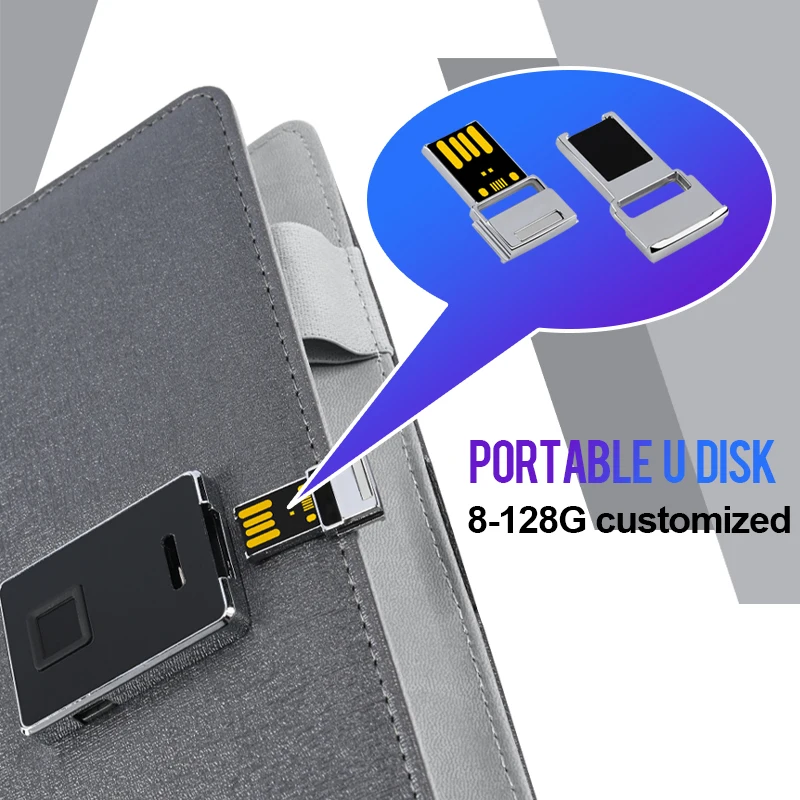 Smart Digital Cloud Based Journal MP4 Video Note Book with Power Bank and USB Gift Password Fingerprint Lock Planner Notebook