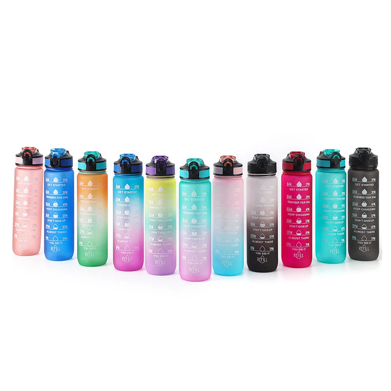 Hot Sale Portable Gym Bicycle Water Bottles With Time Marker Straw Water Cups Fitness Bottles