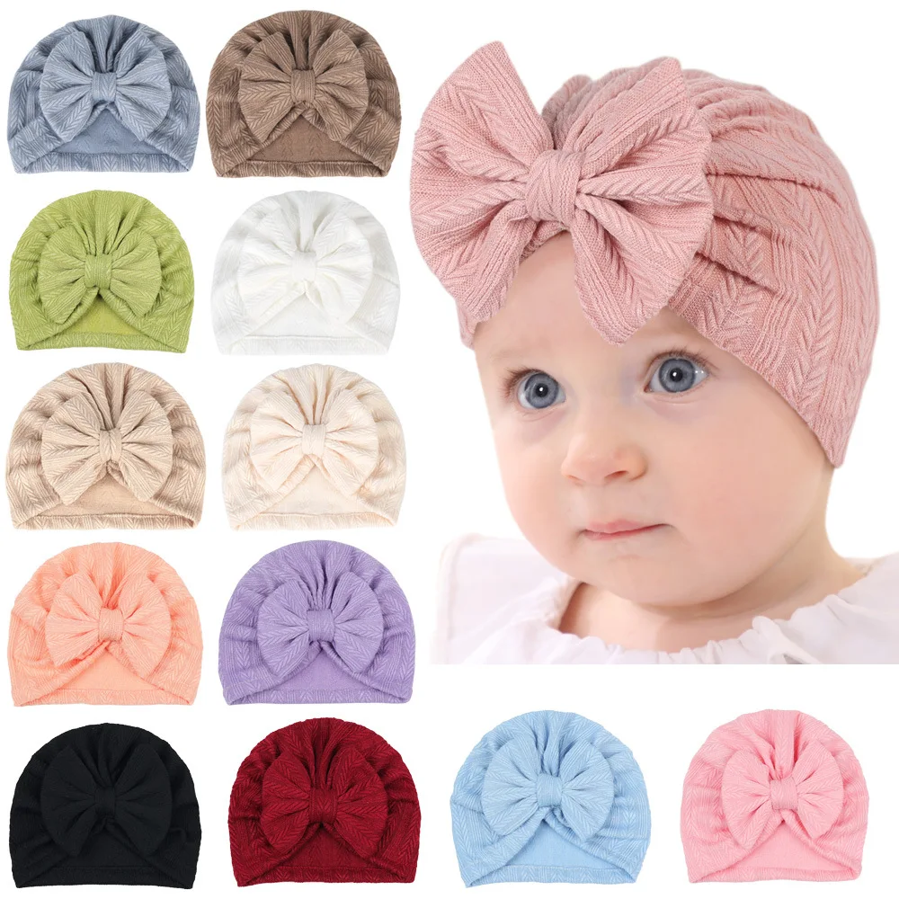 Lovely Bow knot Hat Cute Solid Color Turban Soft Newborn Infant Cap Beanies Head Wraps Hair Headband Headdress Accessories