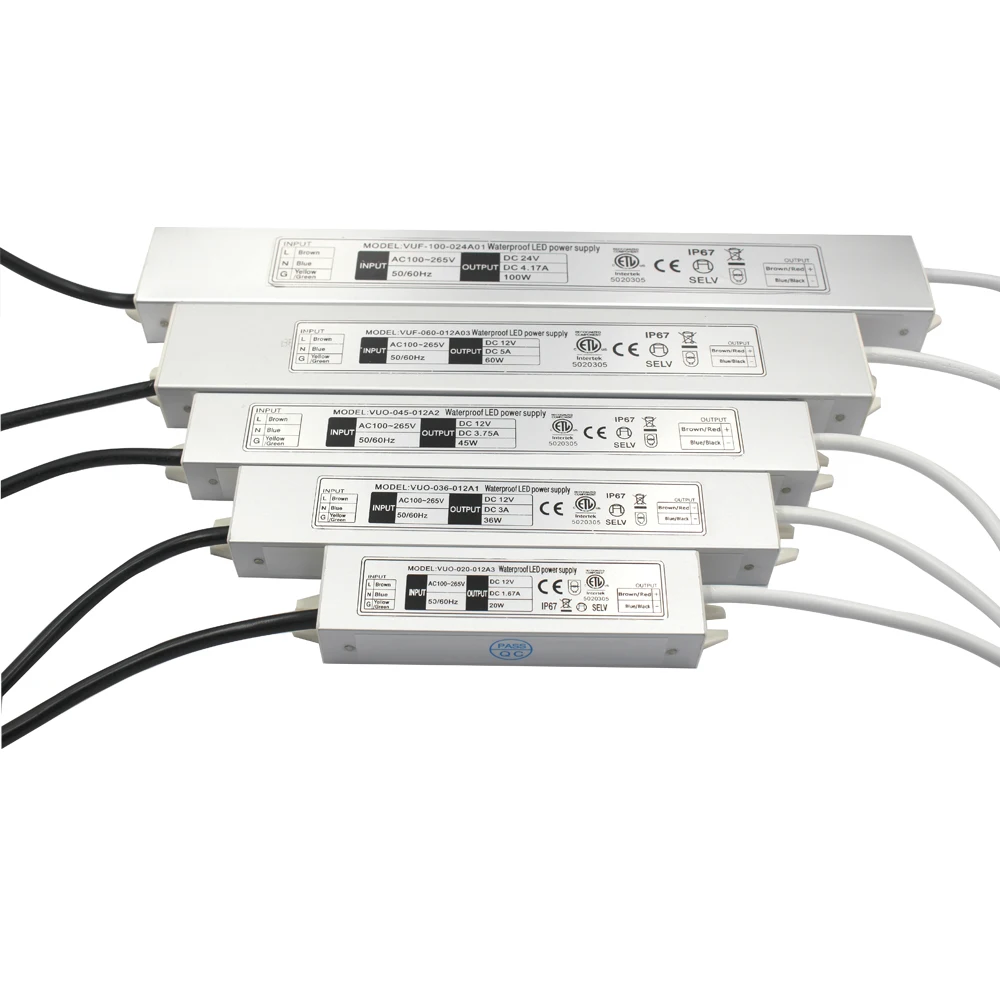 ETL SAA CE Светодиодный драйвер 36 Вт ip67 Водонепроницаемый источник питания 12vdc 3A двойная изоляция 20 Вт-100 светодиодный трансформатор