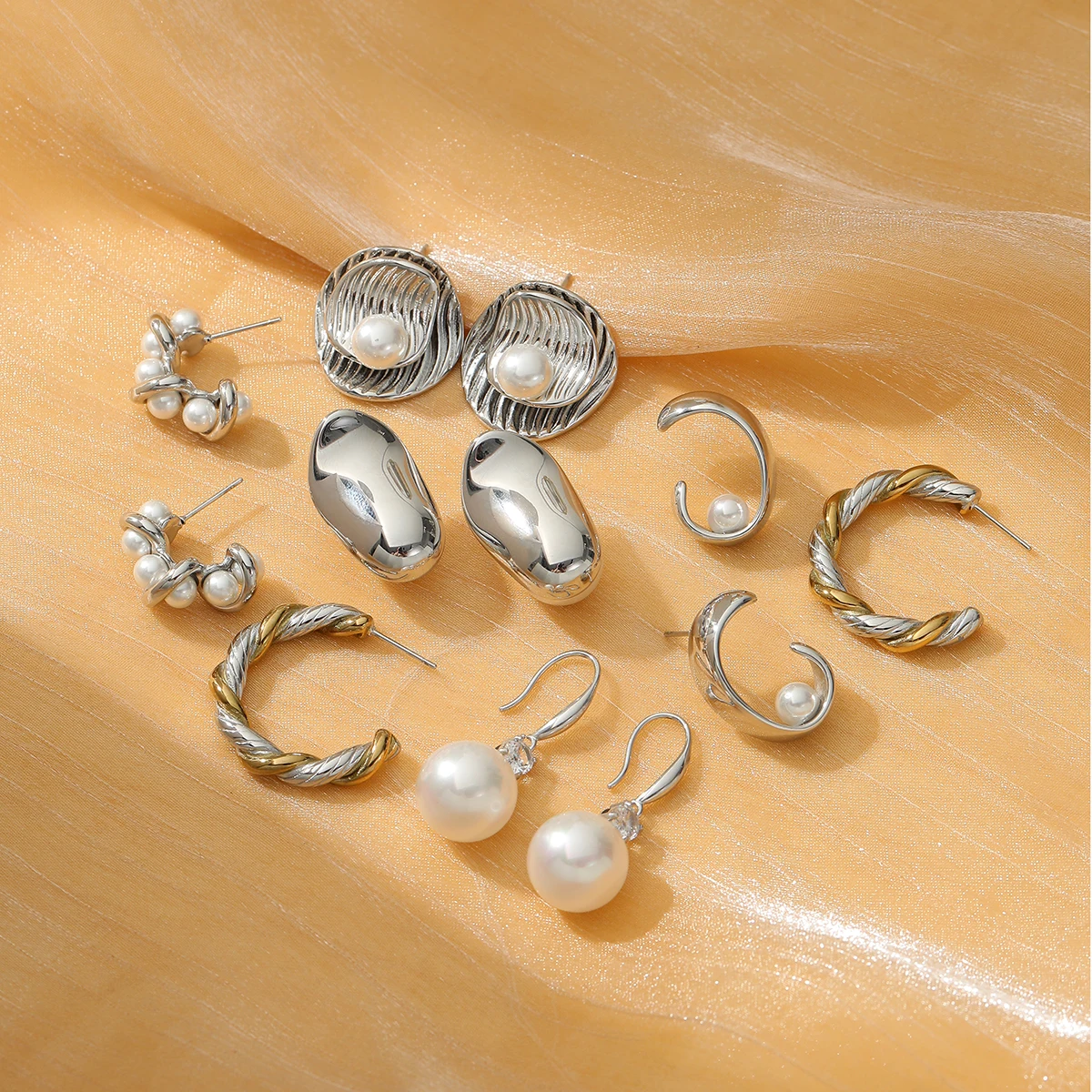 Fashion Chunky Twist CC Shape Shell Pearl Drop Double Streak Disc Studs Earrings Stainless Steel For Women Jewelry Gift