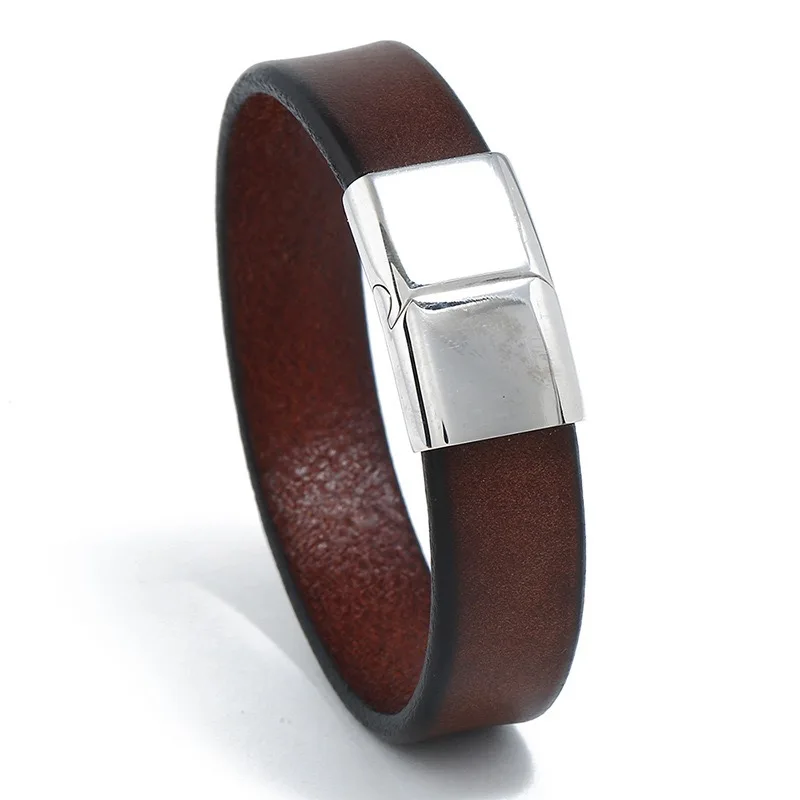 European and American New Punk Black Brown light brown  Braid Leather Bracelets for Men Cool Stainless Steel Bracelets mens acc