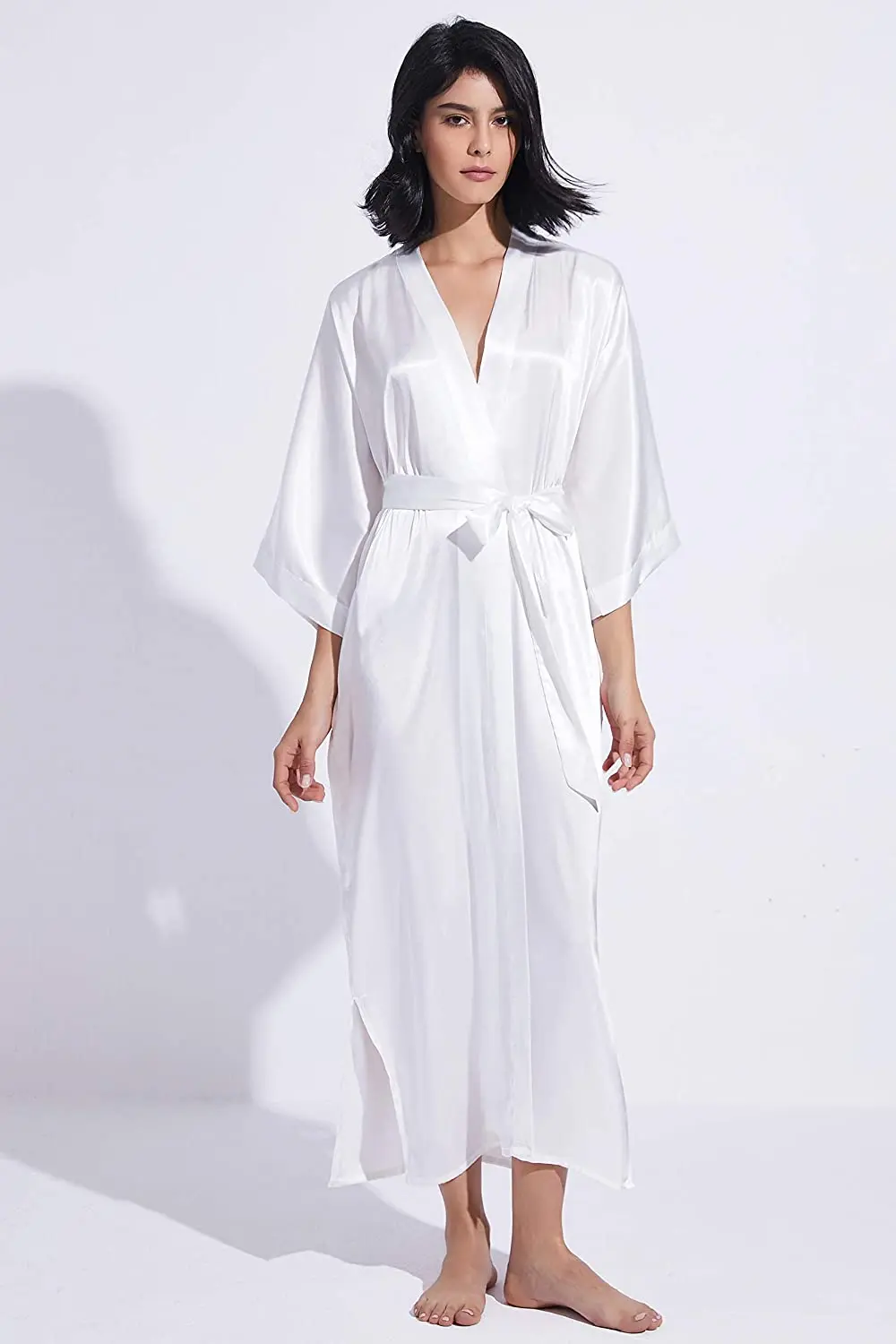 Women Long Sleeves Bridal Robe Customized Solid Satin Oversize Robe Avec Gants Longs Moulante
