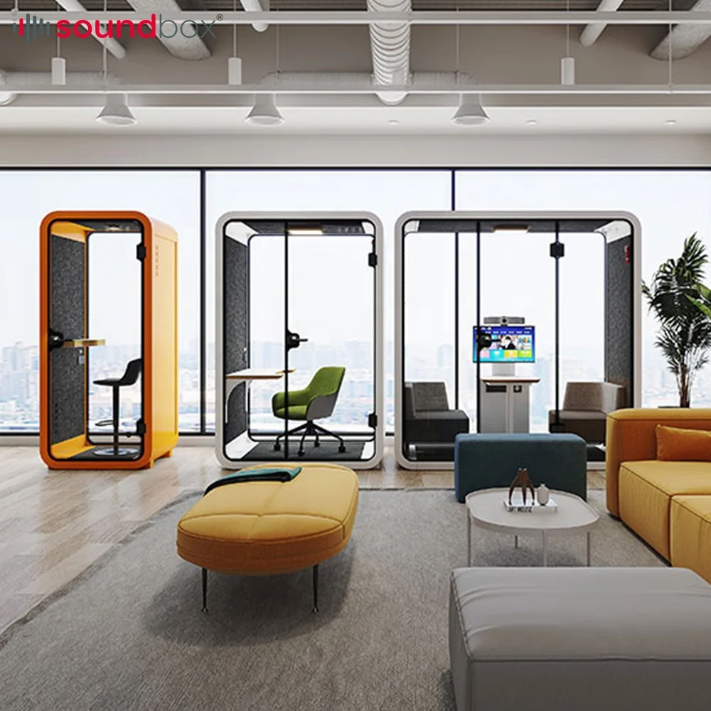 Acoustical Hollow Glass Sound Office Soundproof Cabin Office Meeting Pod Soundproof Telephone Booth Pods