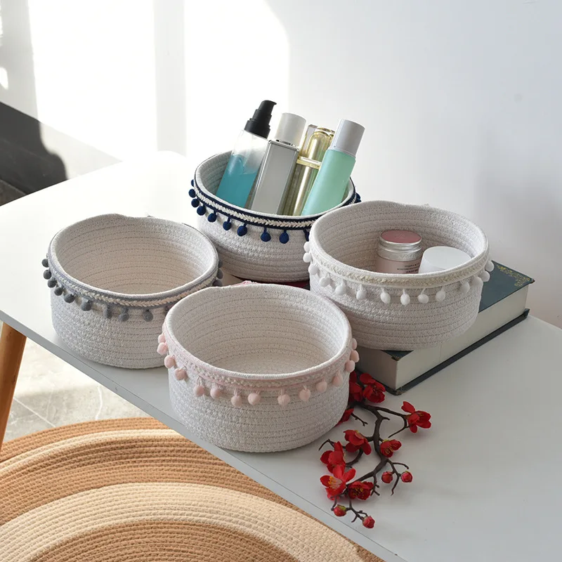 Factory wholesale woven cotton rope storage basket Nordic style simple desktop storage basket can store snacks and debris
