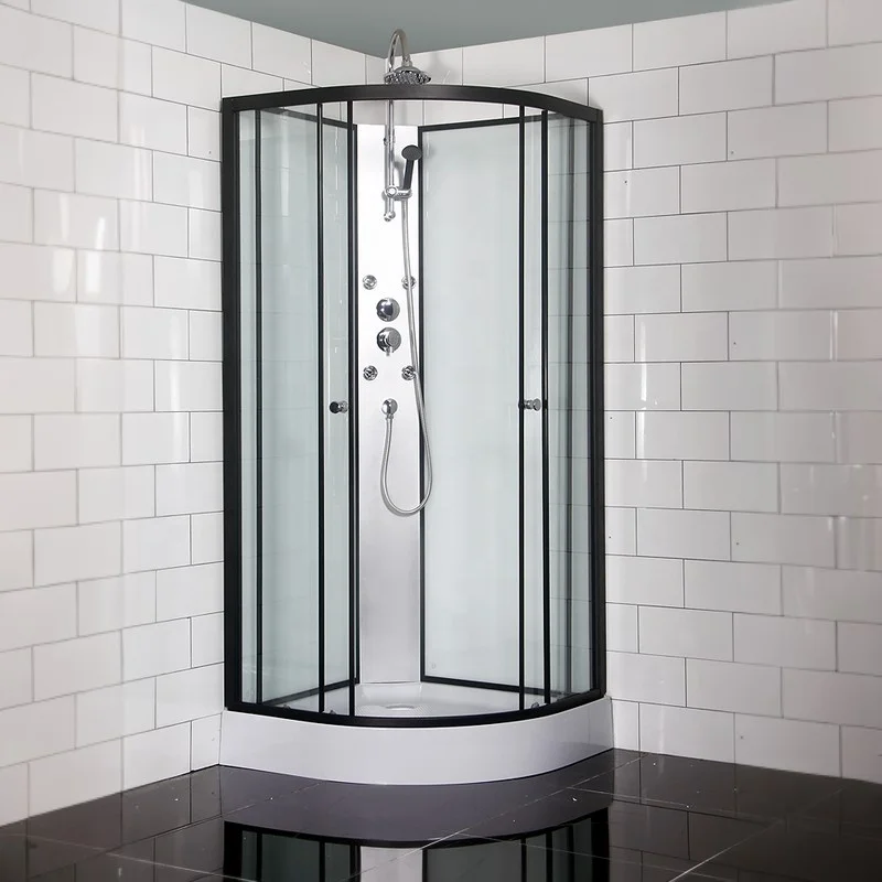 Oumeiga Waterproof Quadrant Shower Bath Enclosure Tempered Glass Shower Cabin with Black Aluminium Frame for Sale