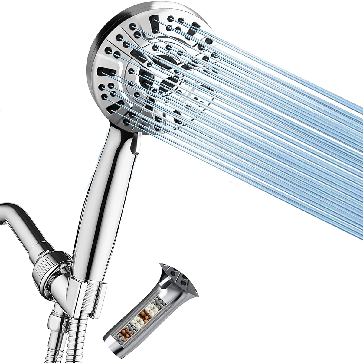 Omida Filter Handheld Shower Head with 10-mode for Dry Skin & Hair with Removable High Pressure Filter Nozzle to Clean Tile