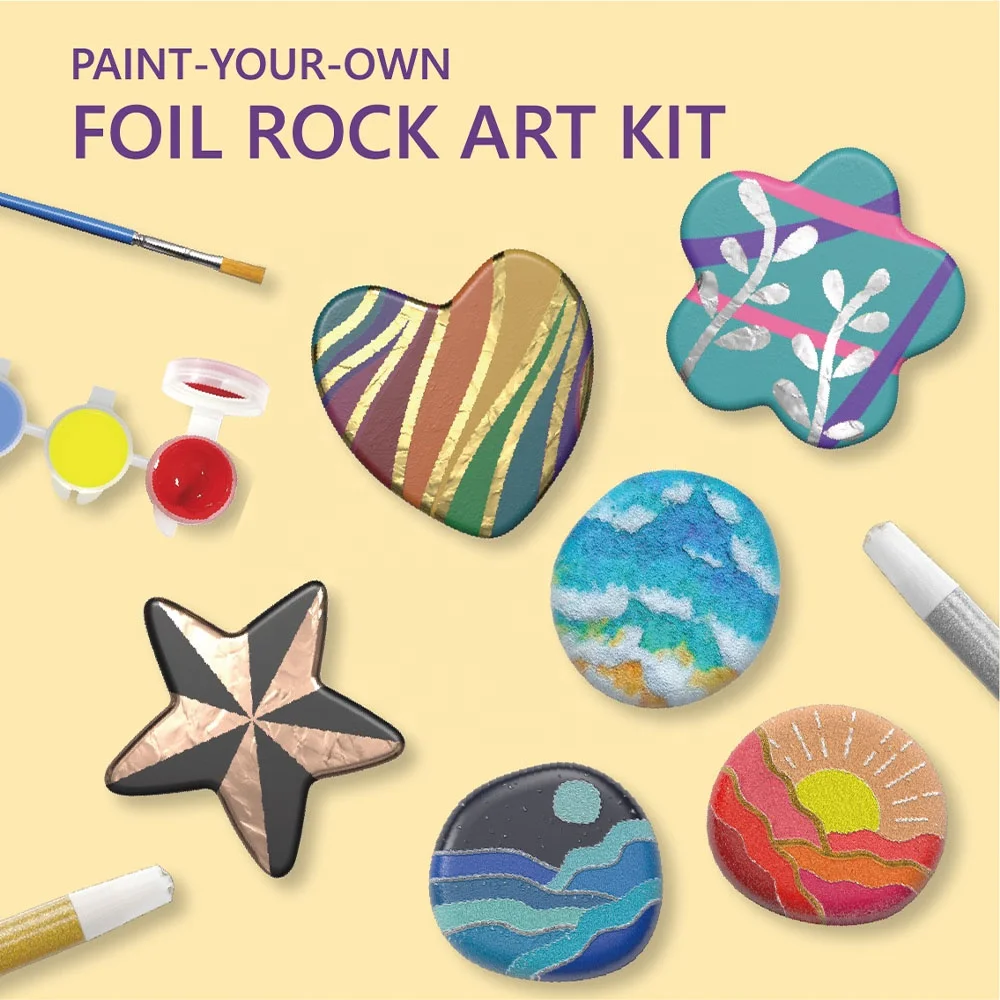 New Foil Rock Painting Kit DIY with Foil Sparkling Art Rock Drawing Craft for Children