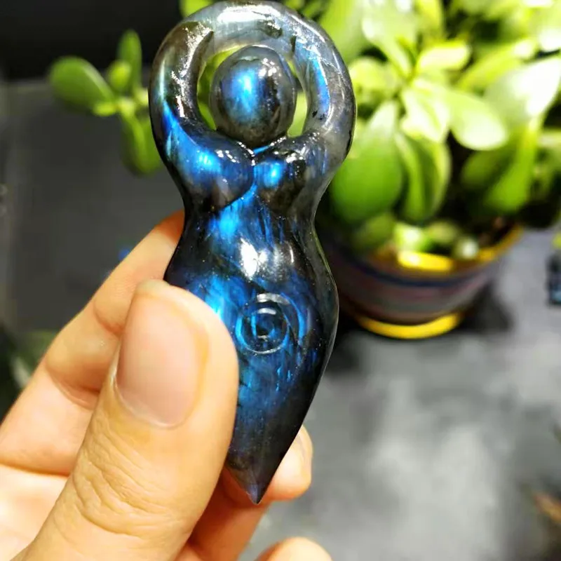 High Quality Natural Gemstone Hand-carved Labradorite Goddess Crystal Crafts For Decoration