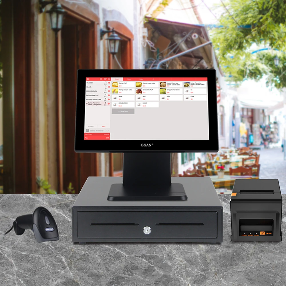 China Touch Screen Pos Machine 2 Colors Available Cash Register Pos System For Restaurant