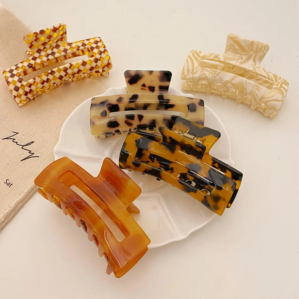 Wholesale Hair Claw Clip Acetate Fall Personalized Custom Logo Big Claw Clips Fashion 8 Colors Glitter Checkered Hair Claws