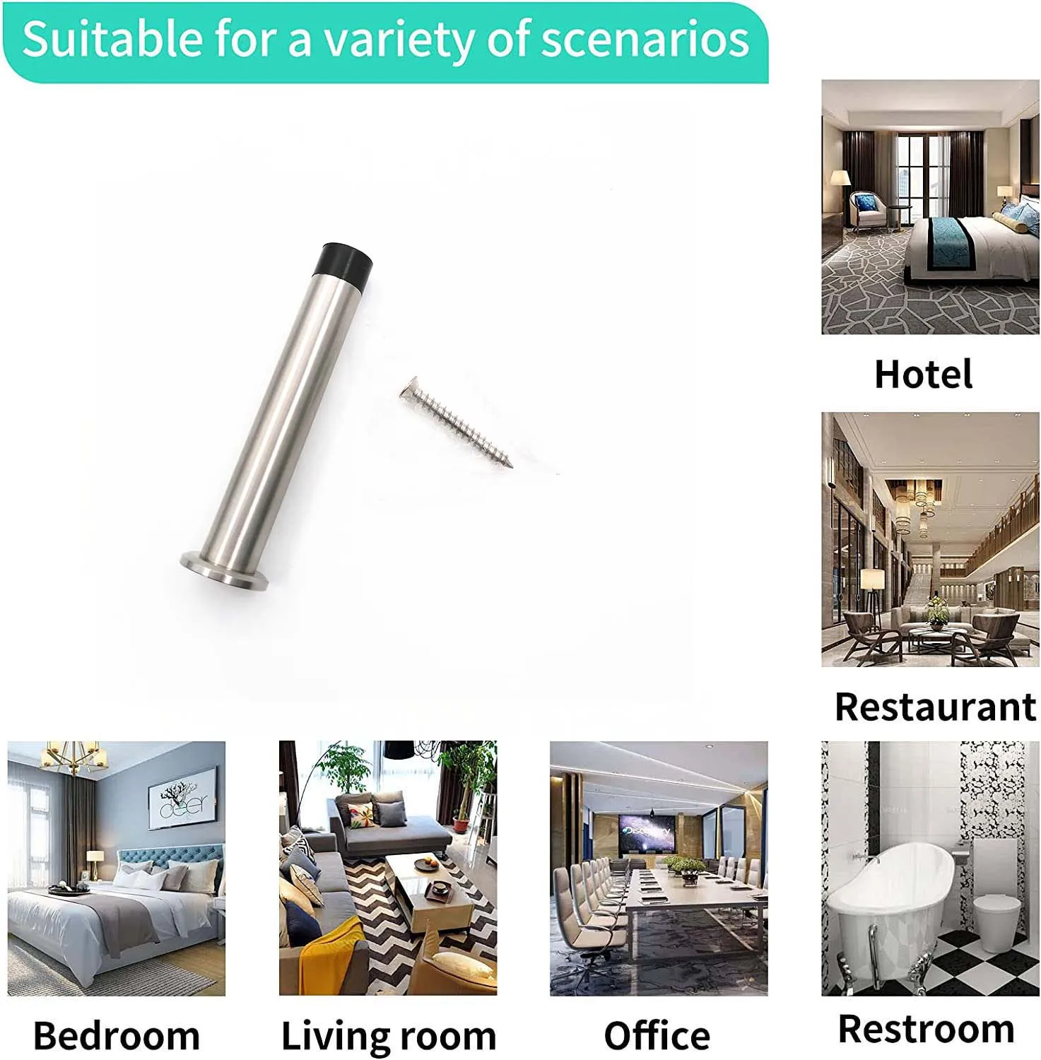 Wholesale Mute Satin Stainless Steel Door Stopper Door Stops With Rubber For Kitchen Home Office Bathroom Study