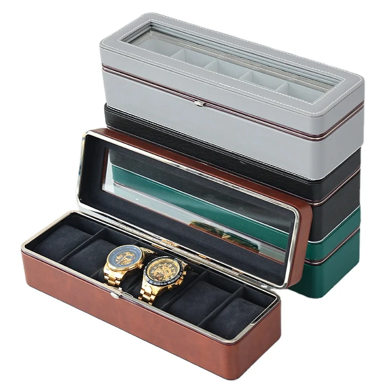 WETRUST Black silver green brown  leather 6 watch watch bag box vanity case for watches storage with glass