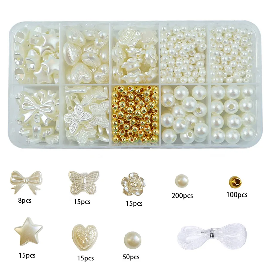 Pearl Beads for Bracelets Making Multi Shape Pearls Beads Craft Kit for Jewelry Making Bracelet Ornament DIY Craft Making