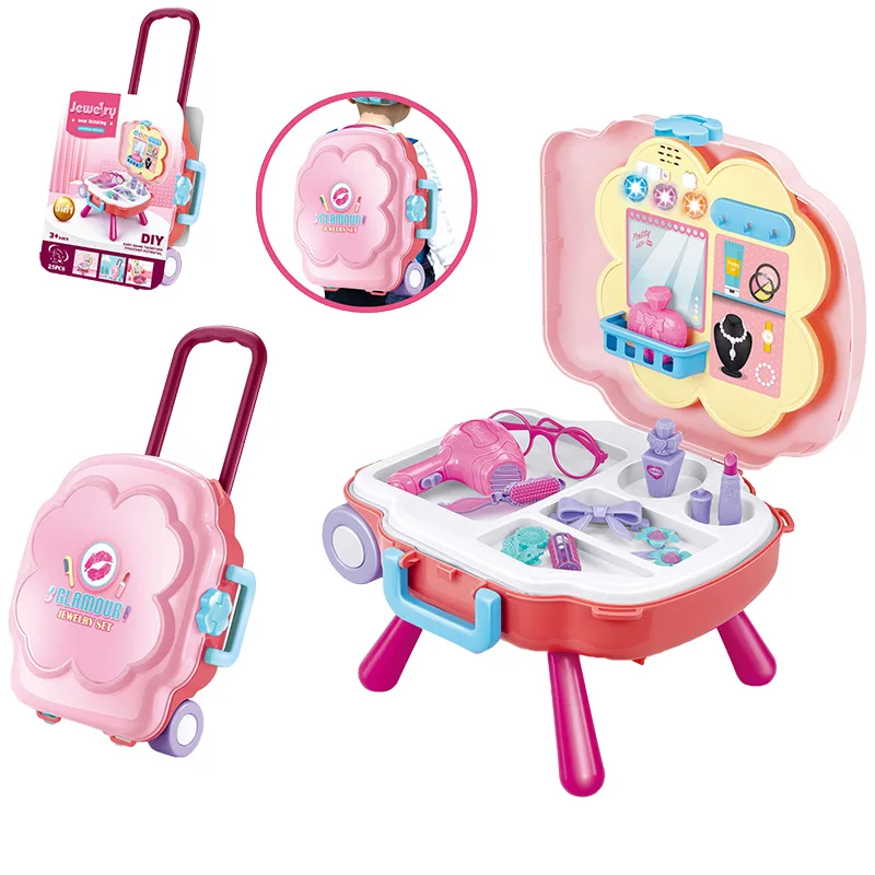 Portable Trolley Suitcase Preschool Educational Plastic Learn Toy Set Doctor Engineer Tool Kitchen & Make Up for Children