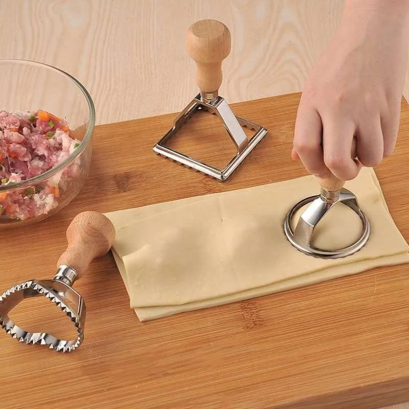 DIY Dumpling Tool Dough Cutting Mold Pastry Maker Ravioli Cutter cookie Stamp press With Wooden Handle For Biscuit Mold