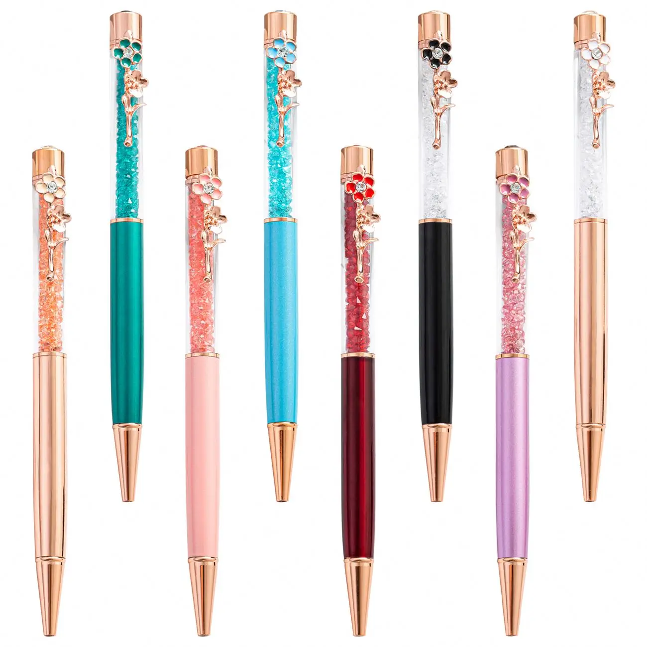 Новинка, ручка с цветами на заказ, японская модная Хрустальная ручка, металлическая шариковая ручка