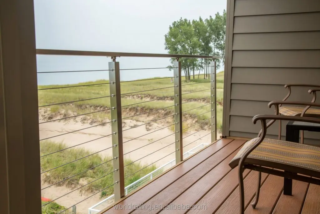 YL T Stainless Steel veranda Cable Wire Railing with Black Square Post Side Mounted Balcony diy cable railing post