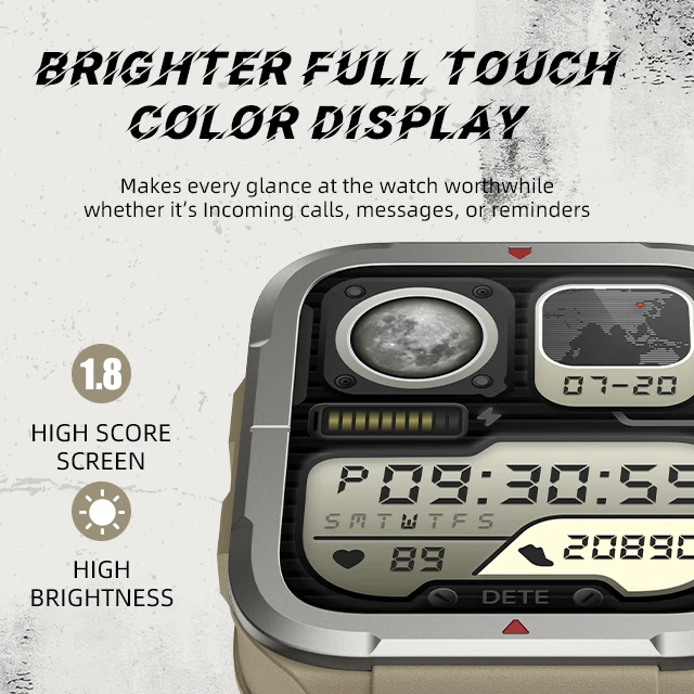 Outdoor ultra-long life 300mAh Waterproof 2024 square BT smart watch calling function metal frame manufacturer man sport watch