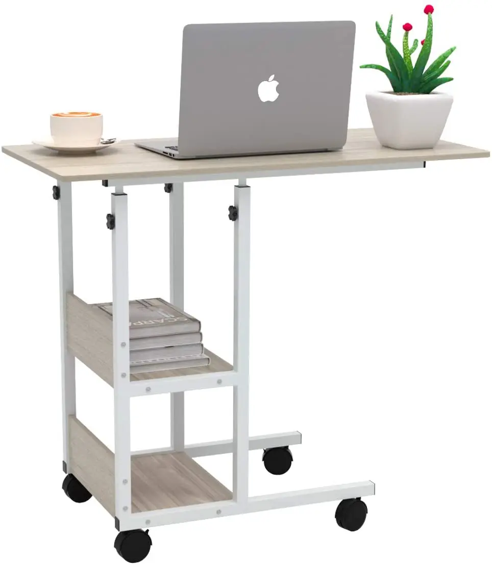 
Home Office Desk Moveable Height Adjustable Modern Computer Writing Workstation Laptop Table with Wheels 
