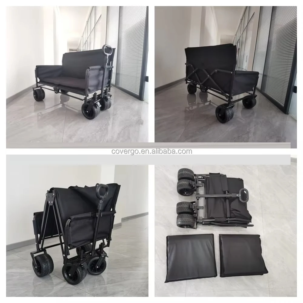 Heavy-Duty Camping Cart Multiple Pockets Folding Wagon Sofa OEM Customizable Enclosed Brakes Multiple Use Oxford Cloth Folding