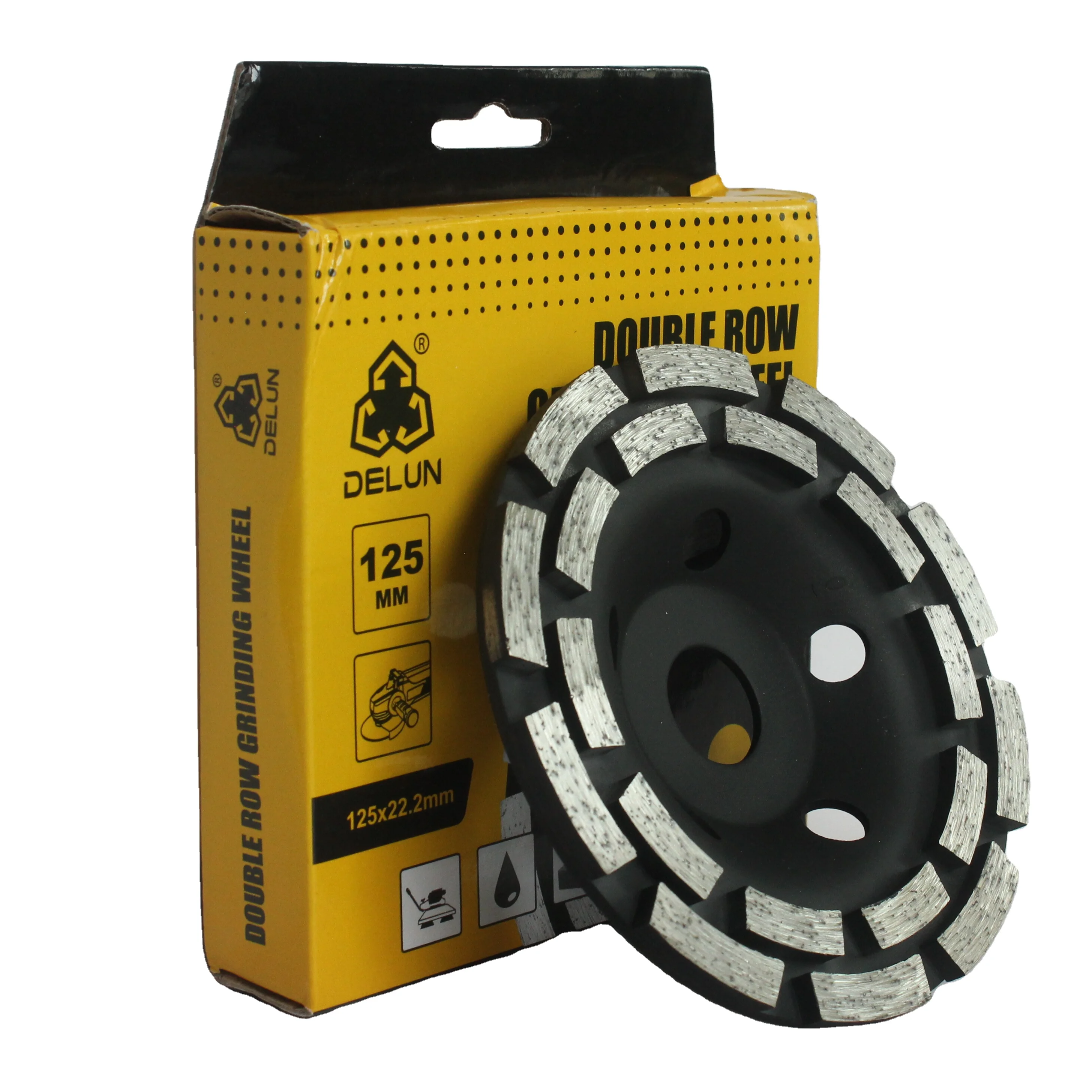 DELUN Hot Sale 5 inch 125 mm Durable Concrete Diamond Dry Polishing Aluminium Oxide Cup Grinding Wheel Disc