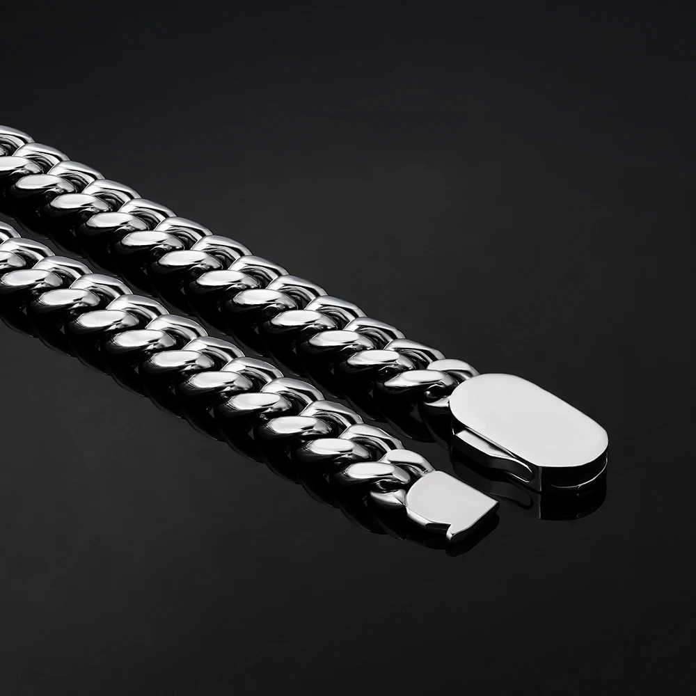 18K PVD Gold Plated Jewelry Wholesale 8MM Miami Curb Cuban Link Chain 316L Stainless Steel Bracelet Necklace for Men Women