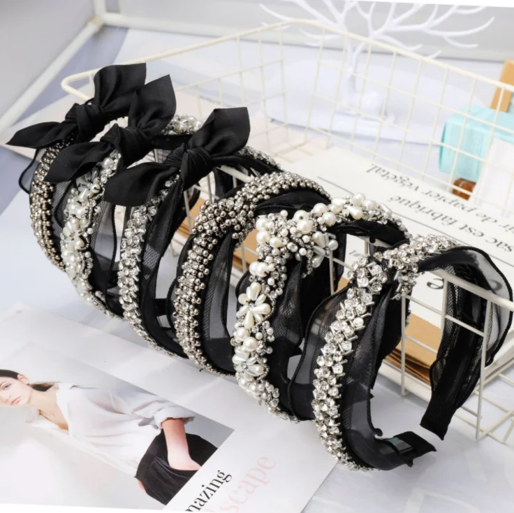 Bling с головными повязками; Женские зимние свадебные туфли отделкой жемчугом и прозрачными стразами в виде большой бант повязки на голову повязка для