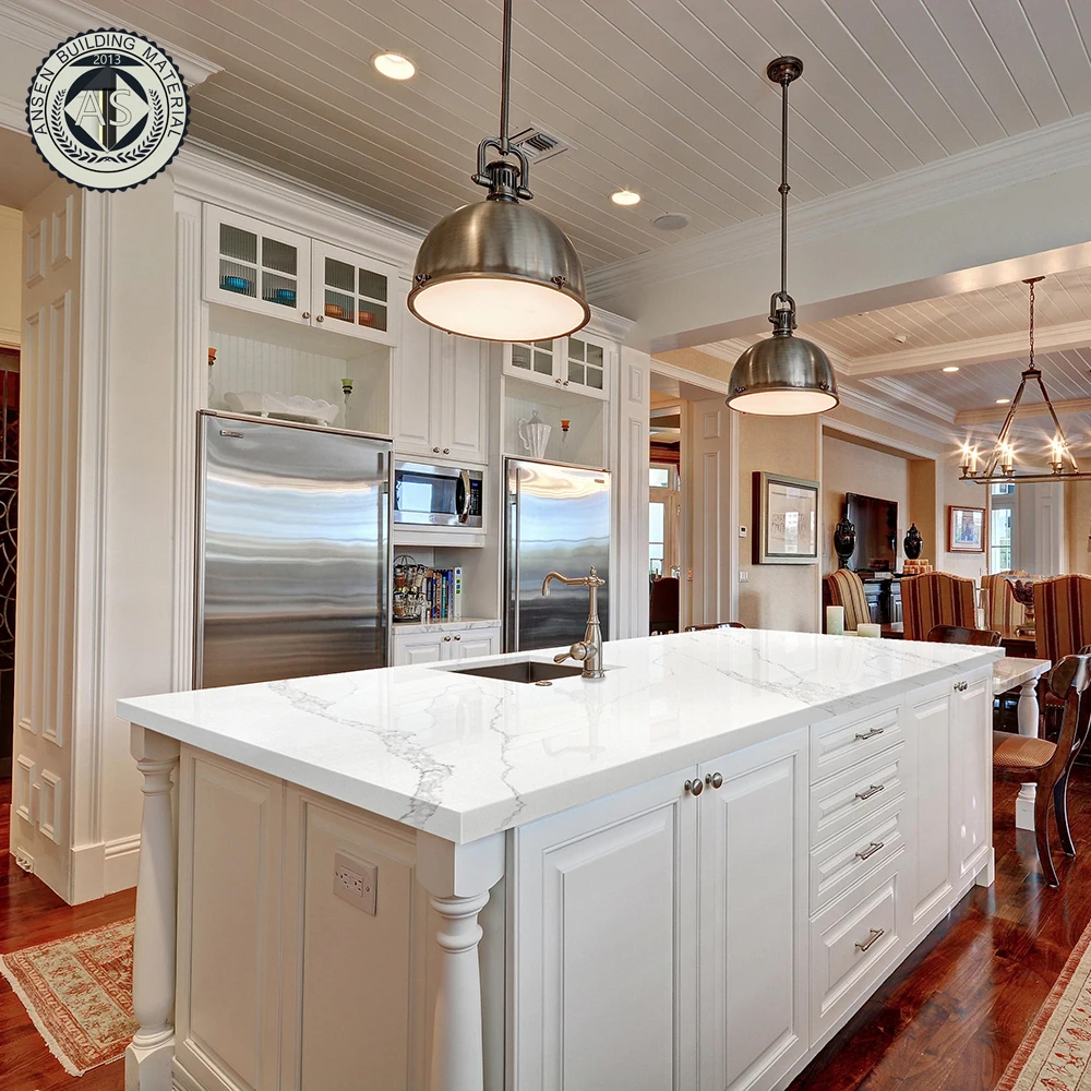 Quartz kitchen countertop  engineered big slab 20mm thickness calacatta artificial quartz stone