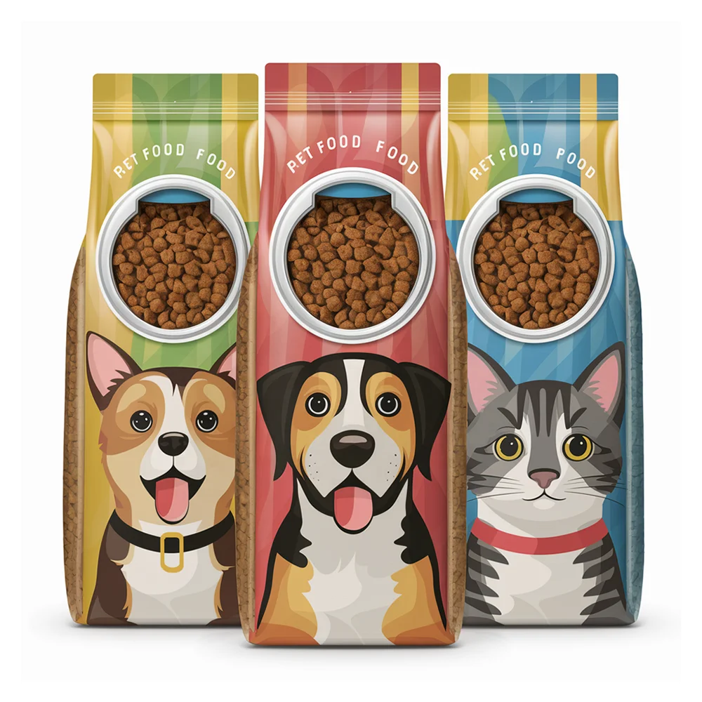 Customized Printed Side Gusset Pet Food Zipper Bag Flat Bottom Gusset Stand Up Pouch with window