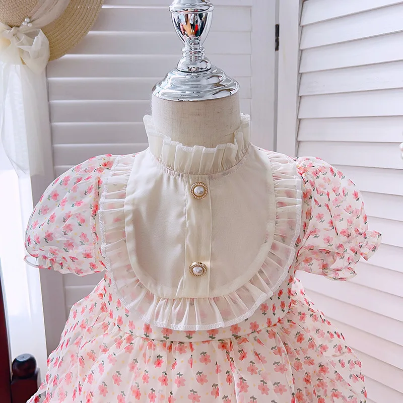 2-7 Years 2023 Children Lolita Dress Gauze Layered Girls Pettiskirt Toddler Summer Clothes Skirt Pink Vintage Wholesale Clothing