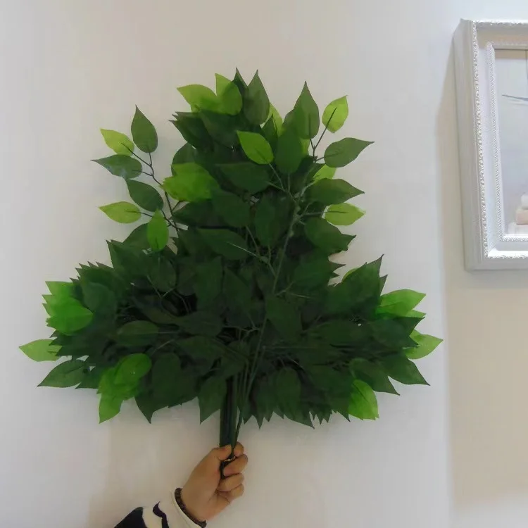 Wholesale cheap silk faux banyan plant white gold green decorative artificial banyan tree leaf latex artificial banyan leaves