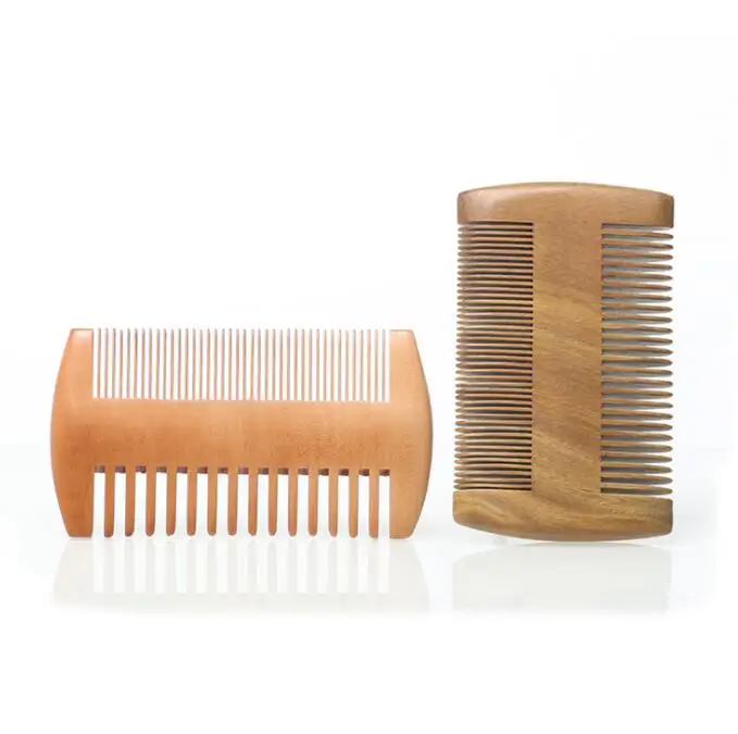 Изготовленный на заказ логотип натуральный зеленый сандалового дерева вшей, карманный гребень для мужчин Двусторонняя борода Расческа для путешествий