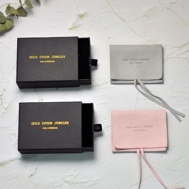 custom logo luxury envelope flap microfiber suede jewelry pouch and box