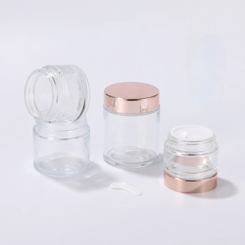 High quality Rose Gold Metallic Pink glass Jars packaging bottle for cosmetic