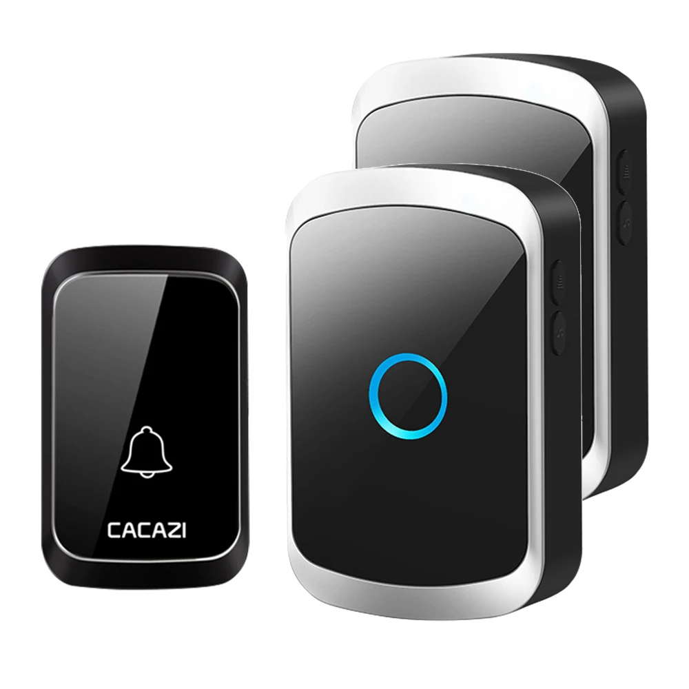 1T2  5 Adjustable Volumes 60 Ringtones 300M Range IP44 Waterproof Wireless Outdoor Doorbell with 2 Indoor Receiver