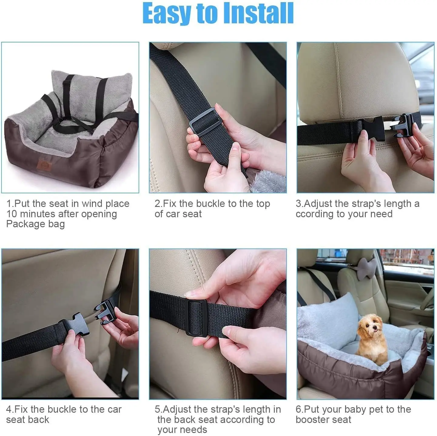 Elevated Plush Dog Car Seat Bed , Car Front Seat Bed for Small Dogs