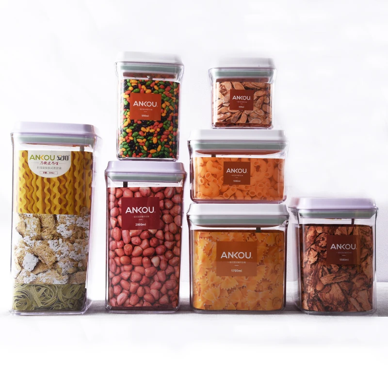 2021 Hot Sale 7-Pieces Air Tight Food Storage Container Set /Dry Goods Pantry Organization/Plastic clear kitchen food box