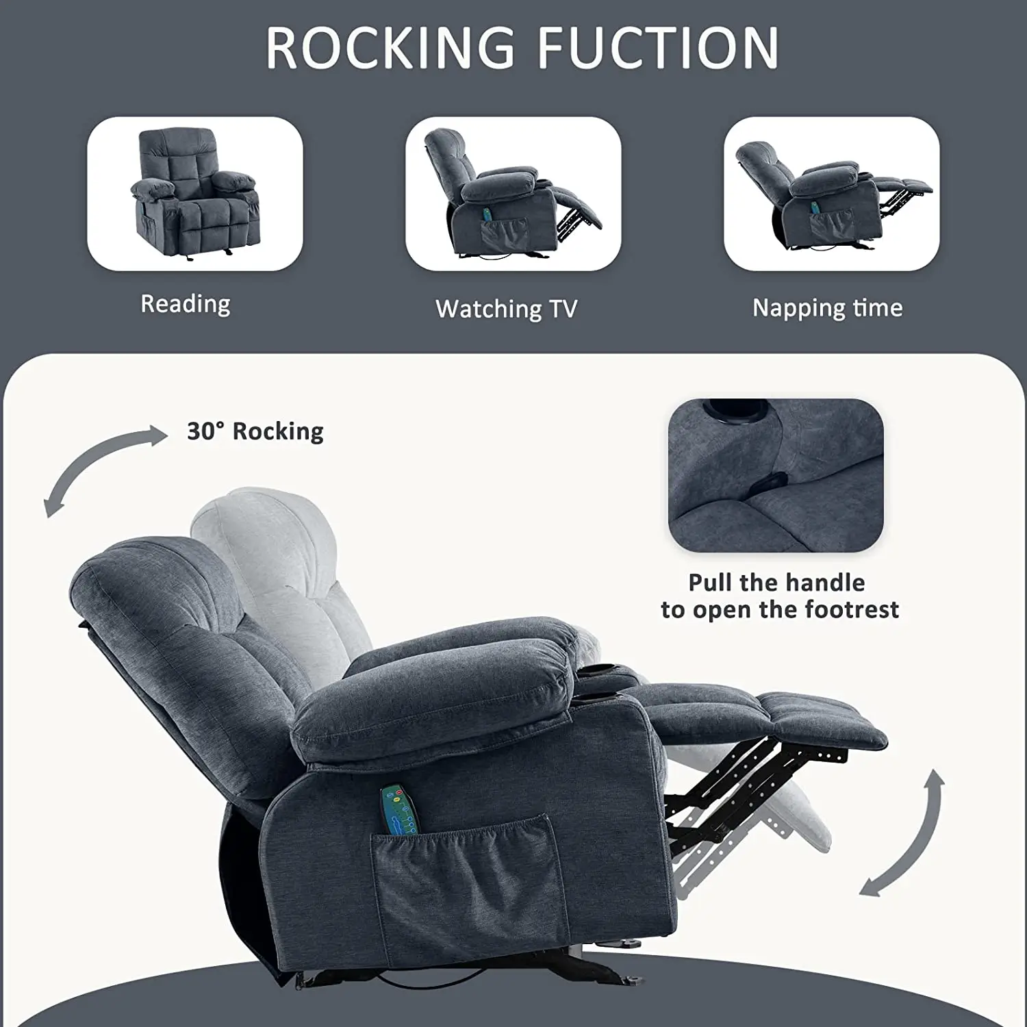 Massage Rocker Recliner Chair with Vibration Massage and Heat Ergonomic Lounge Chair for Living Room with Rocking swivel