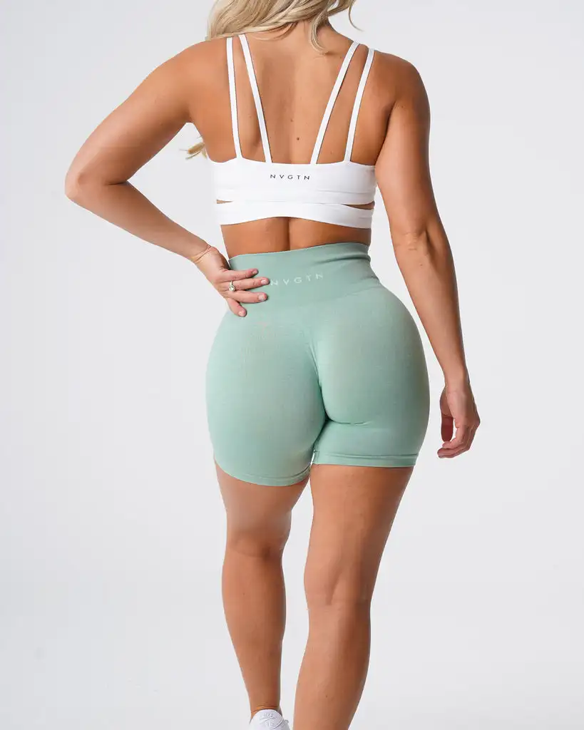 Unique Design women High Waist Tummy Control fitness yoga Shorts Recycled fabric Sage Green Pro Shorts
