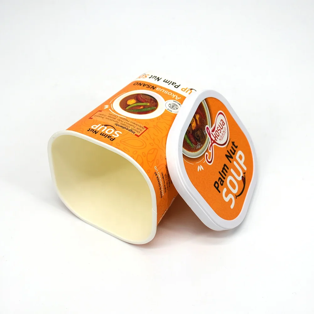 Lucky Time Biodegradable Square Custom Instant Soup Noodle Kraft Paper Cups with Lids