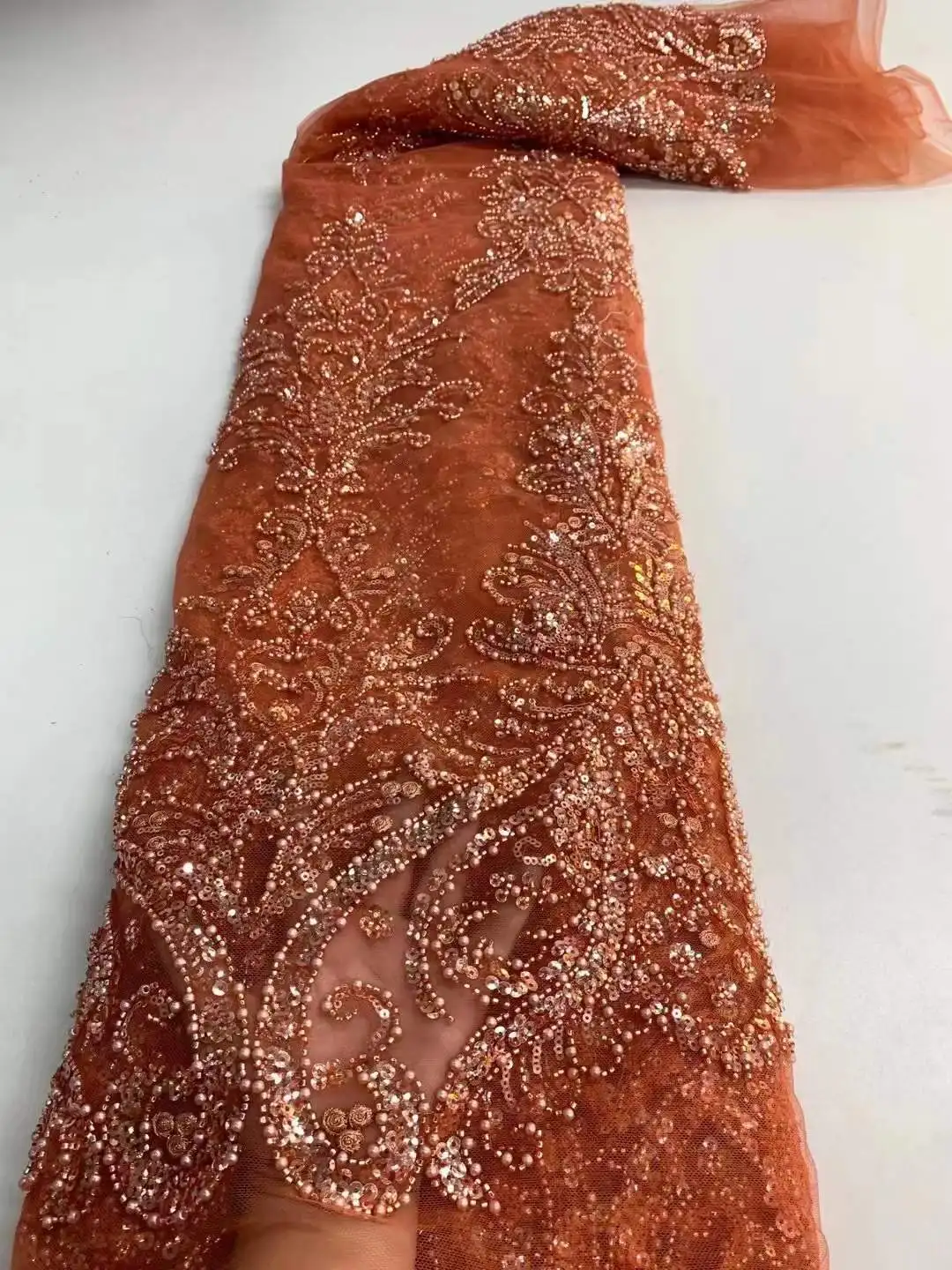 Good quality sequins lace beautiful Italy sequin beaded lace fabric luxury for wedding