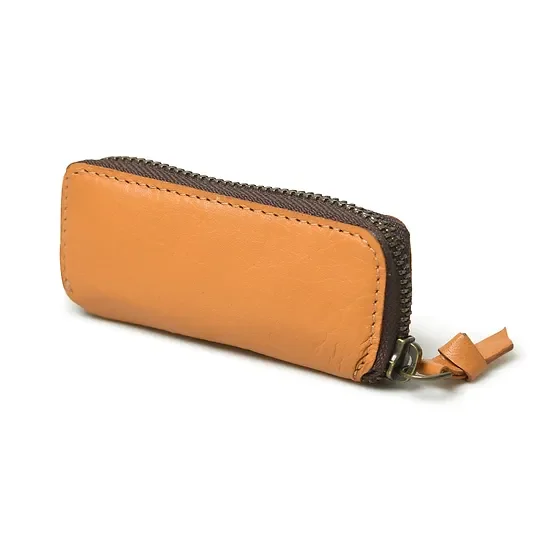 Custom Stamping Embossed Logo Real Leather Zipper Pouch Fashionable Cute Car Key Case Bag with Smart Touch Bus Gift